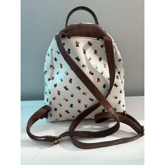 Fossil White Brown Mini Backpack Bag Purse Hearts Multi-Color - Picture 4 of 9